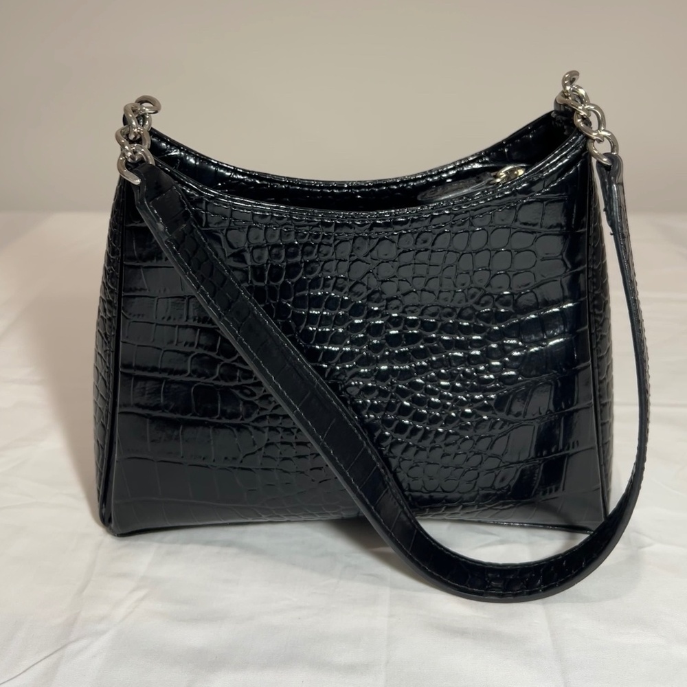 Liz Claiborne Black Faux Snakeskin Small Leather Purse Handbag Shiny Y2K